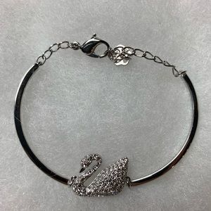 Swarovski Crystal Swan Silver Bangle Bracelet